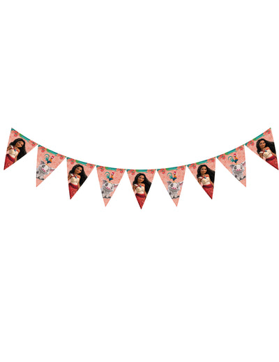 Guirlande fanions Vaiana 2 pour anniversaire rose avec motifs Vaiana et Pua