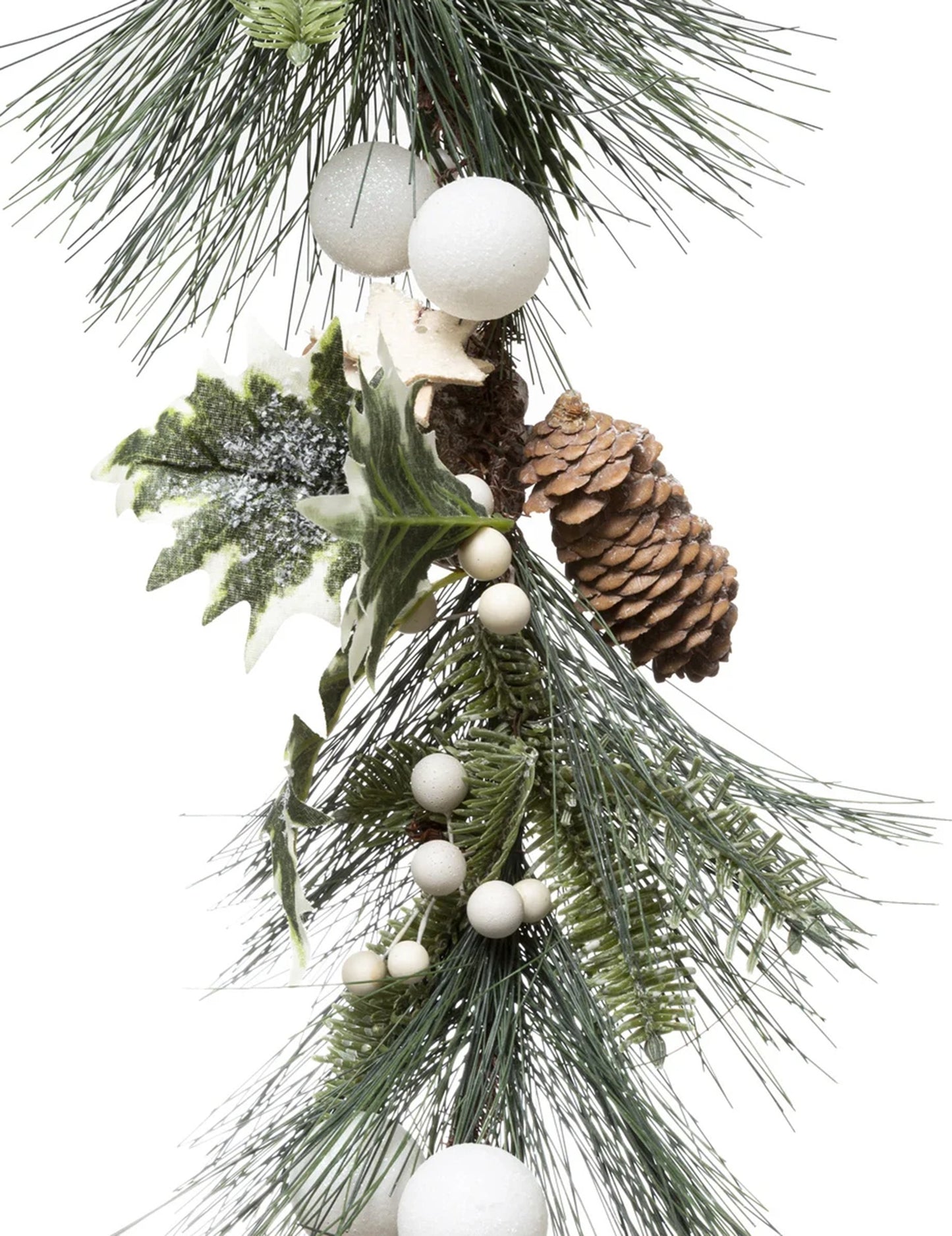 Гирлянда от зелени листа и борови шишарки, 1 м, коледна украса
