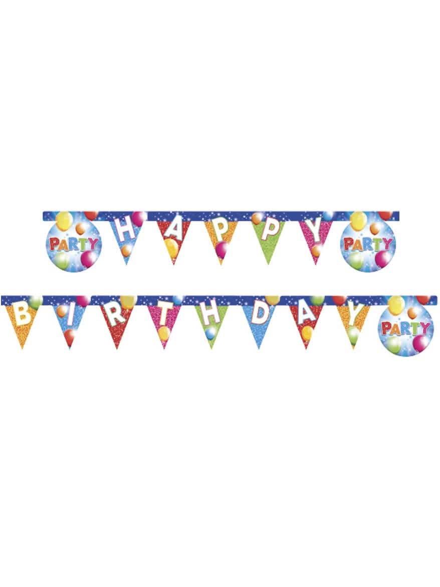 Гирлянда от знаменца Happy Birthday Fabulous Party за рожден ден в синьо с многоцветни балони
