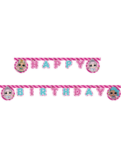 Guirlande Happy Birthday LOL™ pour enfant rose et bleue pailletée