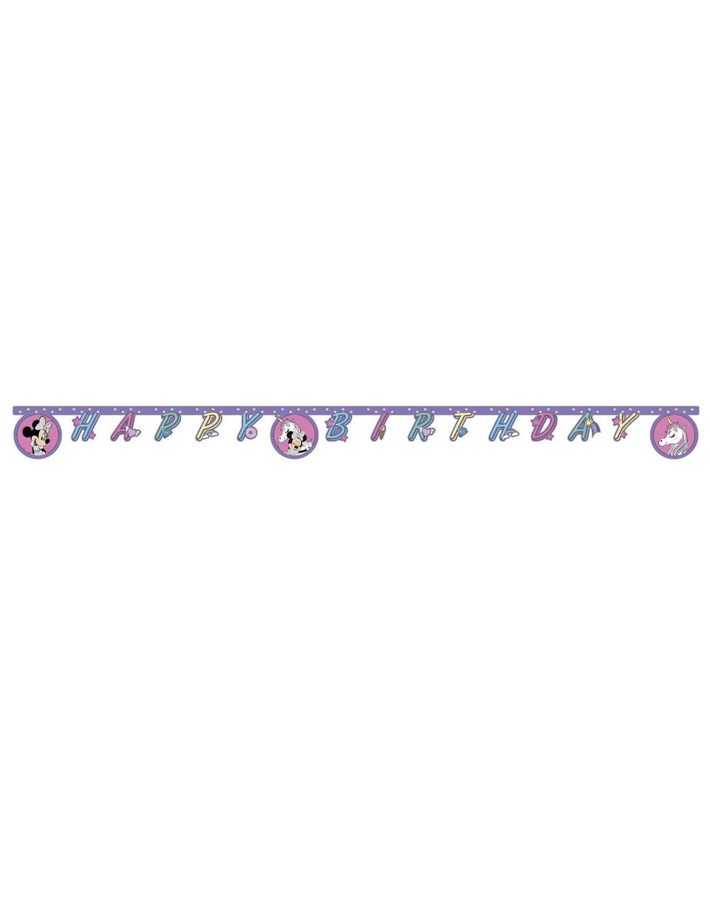 Vue d'ensemble de la guirlande Happy Birthday Minnie et la licorne