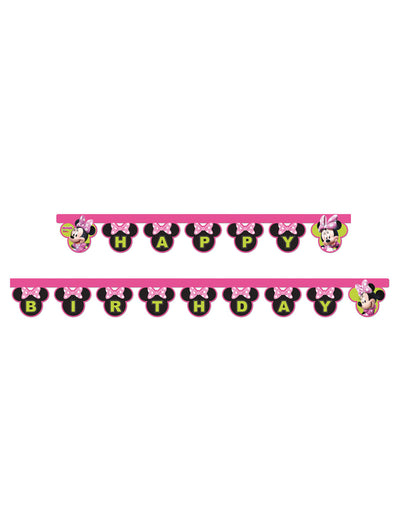 Guirlande happy birthday Minnie Happy pour enfant rose et noir de 2 mètres