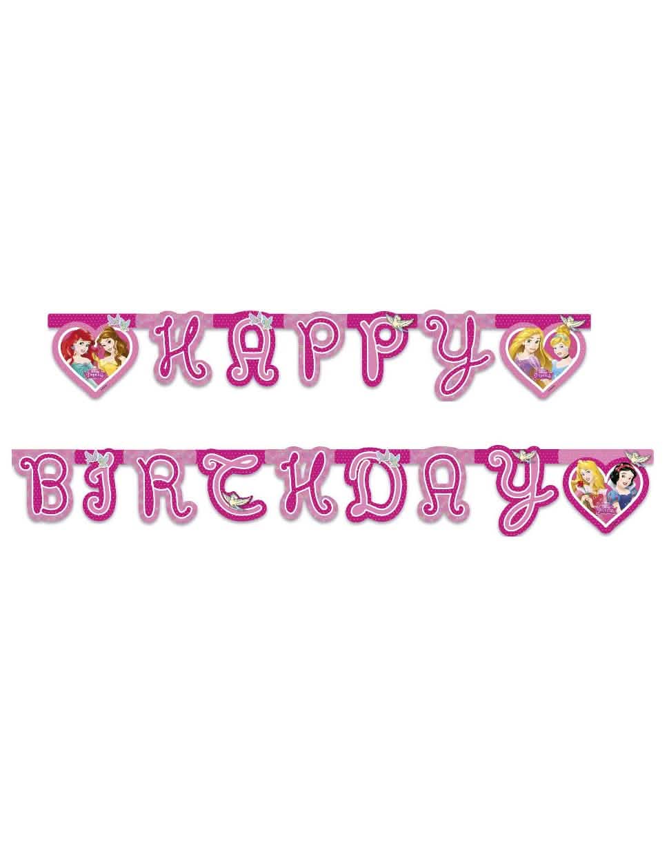 Гирлянда Happy Birthday принцеси Disney за дете розов с мотиви сърца