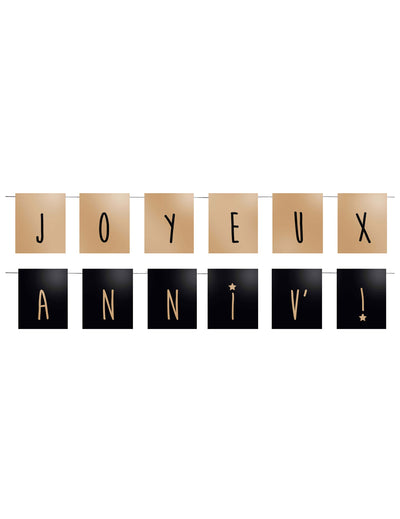 Guirlande Joyeux Anniv pour anniversaire noir et or