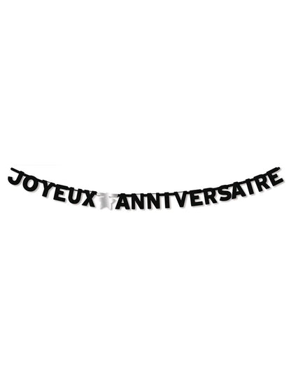 Guirlande Joyeux Anniversaire noire avec étoile argentée