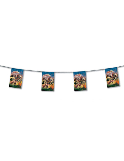 Guirlande fanions en papier Country pour décoration de fête multicolore avec motif de cheval et cavalier