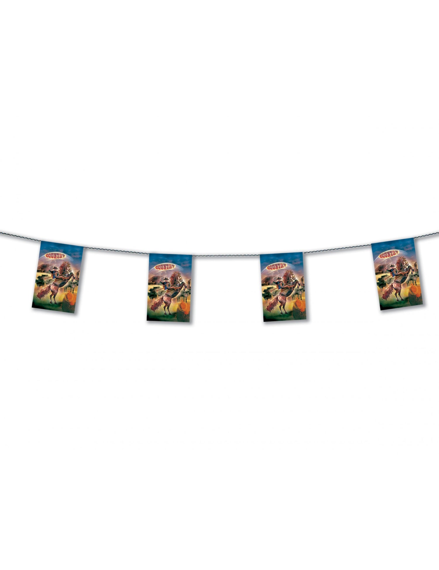 Guirlande fanions en papier Country pour décoration de fête multicolore avec motif de cheval et cavalier
