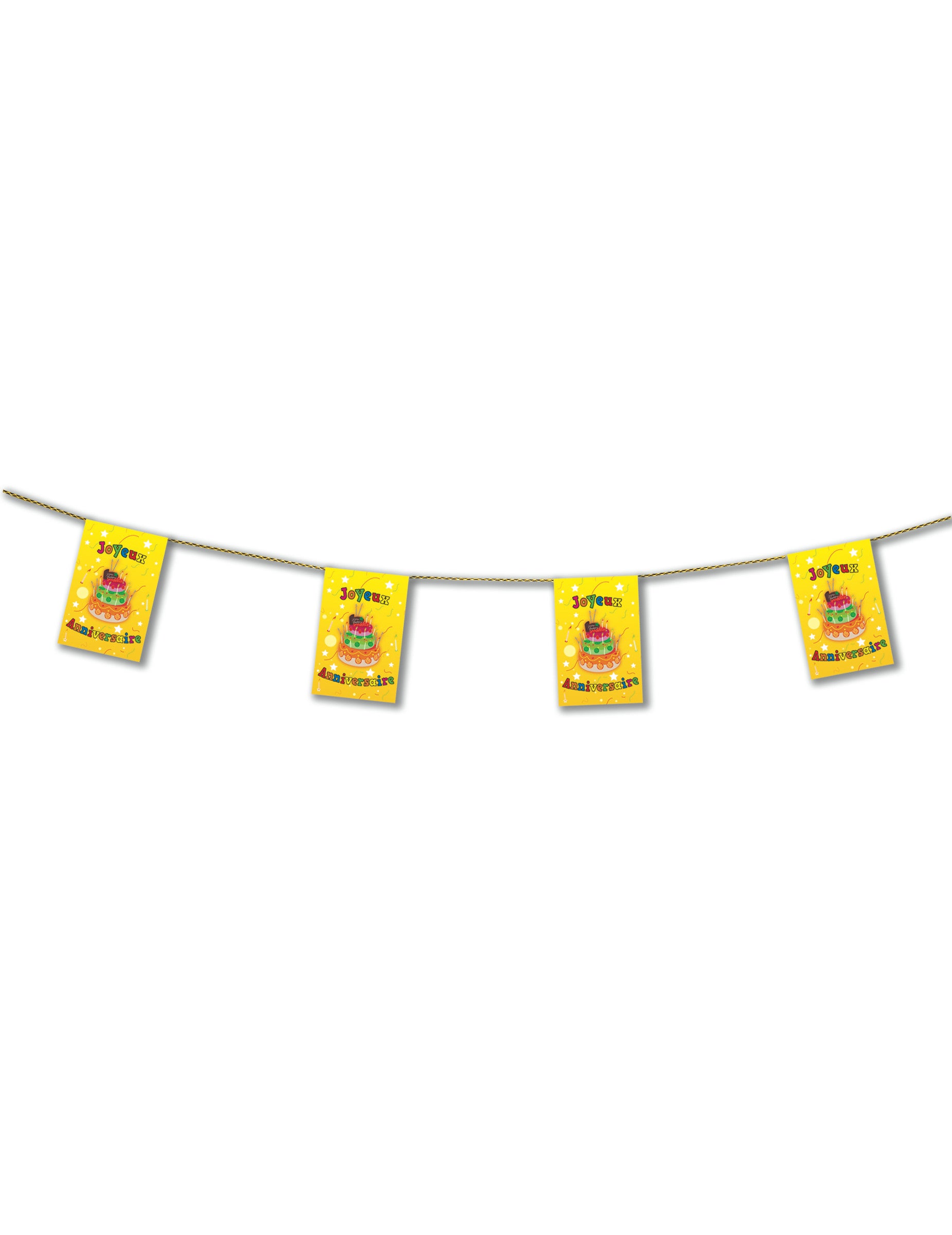 Guirlande papier à fanions joyeux anniversaire gâteau jaune