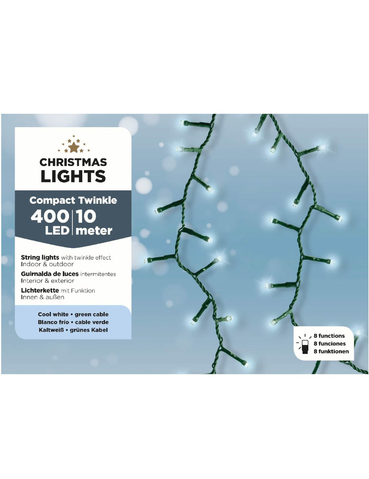 Детайл на крушките на светлинната гирлянда 400 LED за бяла украса 10 m с 8 функции