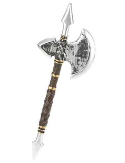 Hache à pointes viking pour adulte argentée et marron en plastique