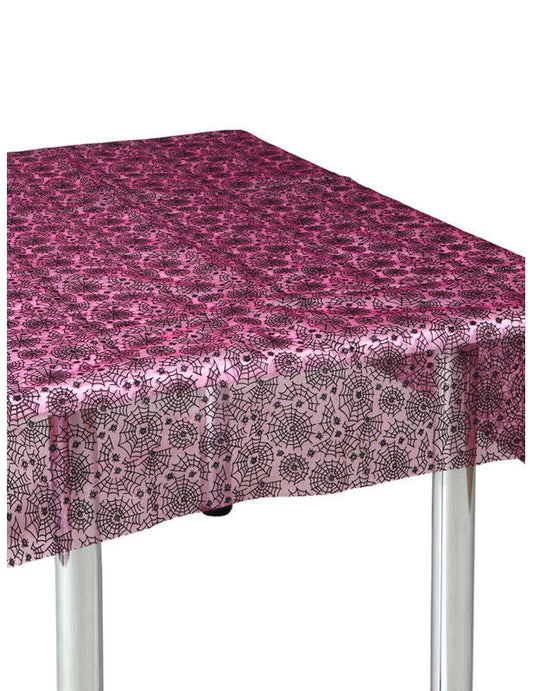 Nappe toile d'araignée pour Halloween rose et noire