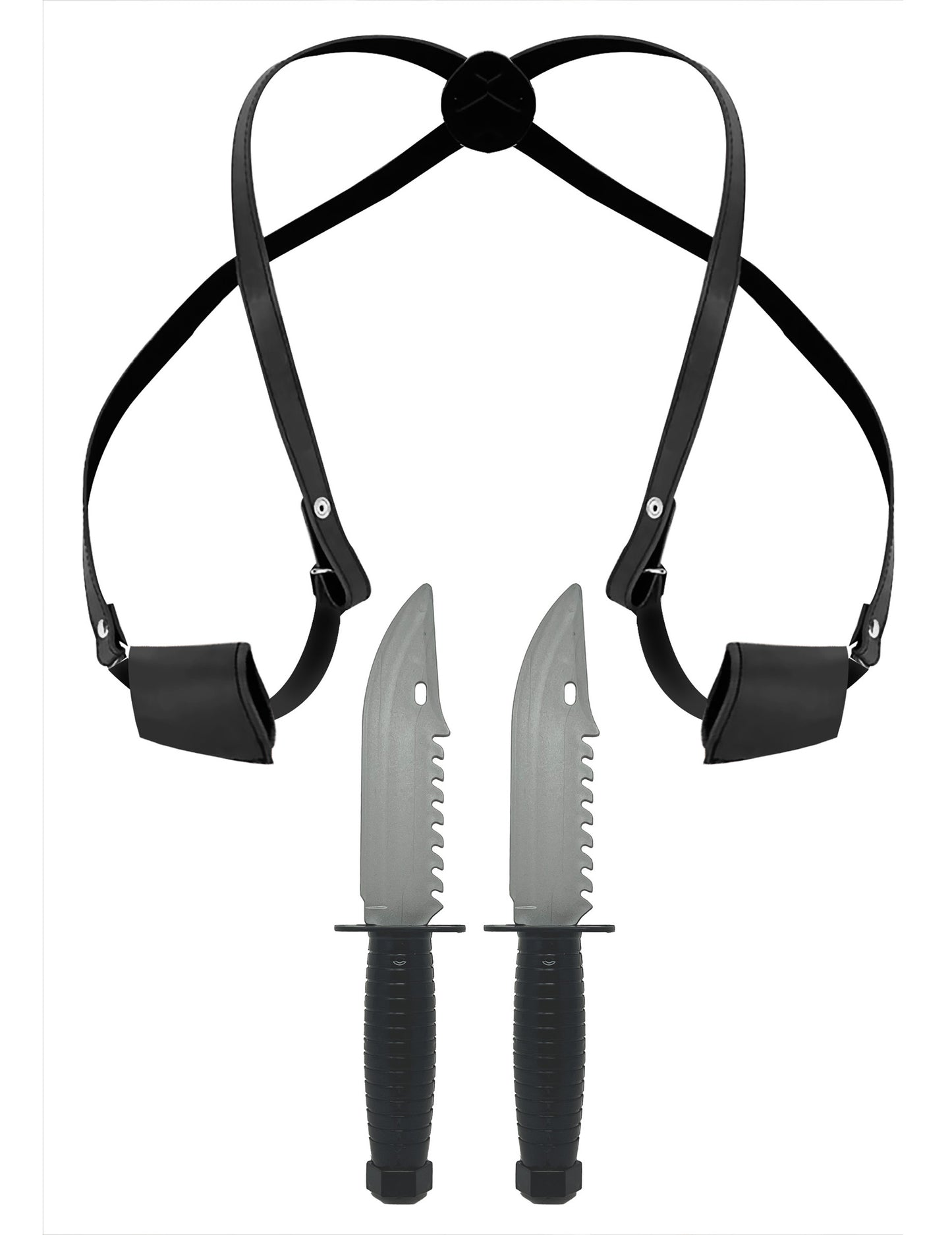 Holster avec 2 couteaux pour adulte noir et gris