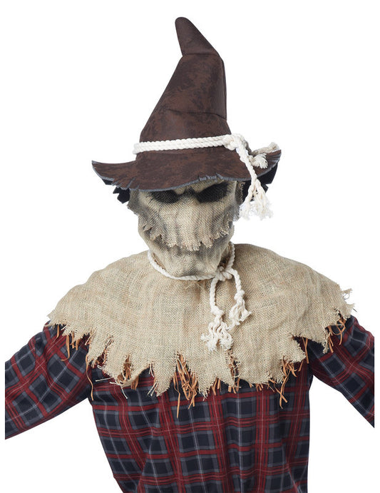 Détail du masque et du chapeau du déguisement épouvantail avec masque luxe