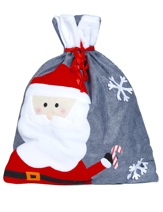 Hotte de Noël Père Noël grise avec flocons de neige