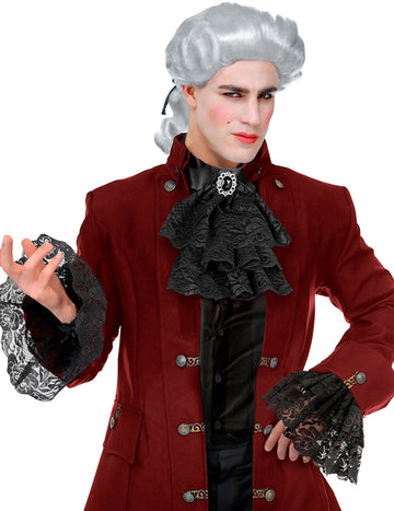 Черно дантелено джабот и маншети за възрастни