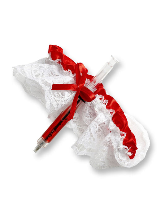 Jarretière d'infirmière avec seringue pour femme blanc et rouge