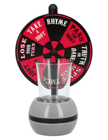 Jeu d'apéro wheel of shot pour adulte rouge et noir avec verre à shot
