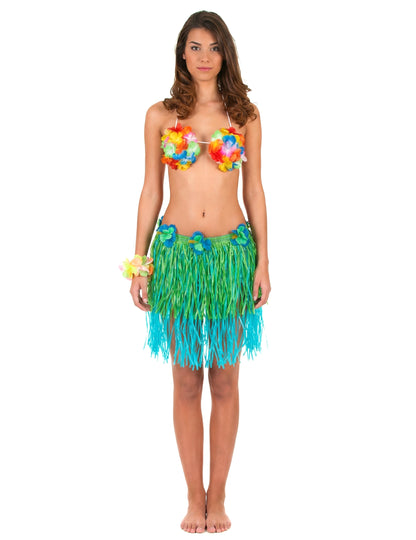 Къса и синя хавайска пола с възрастни цветя