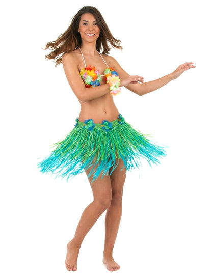 Къса и синя хавайска пола с възрастни цветя