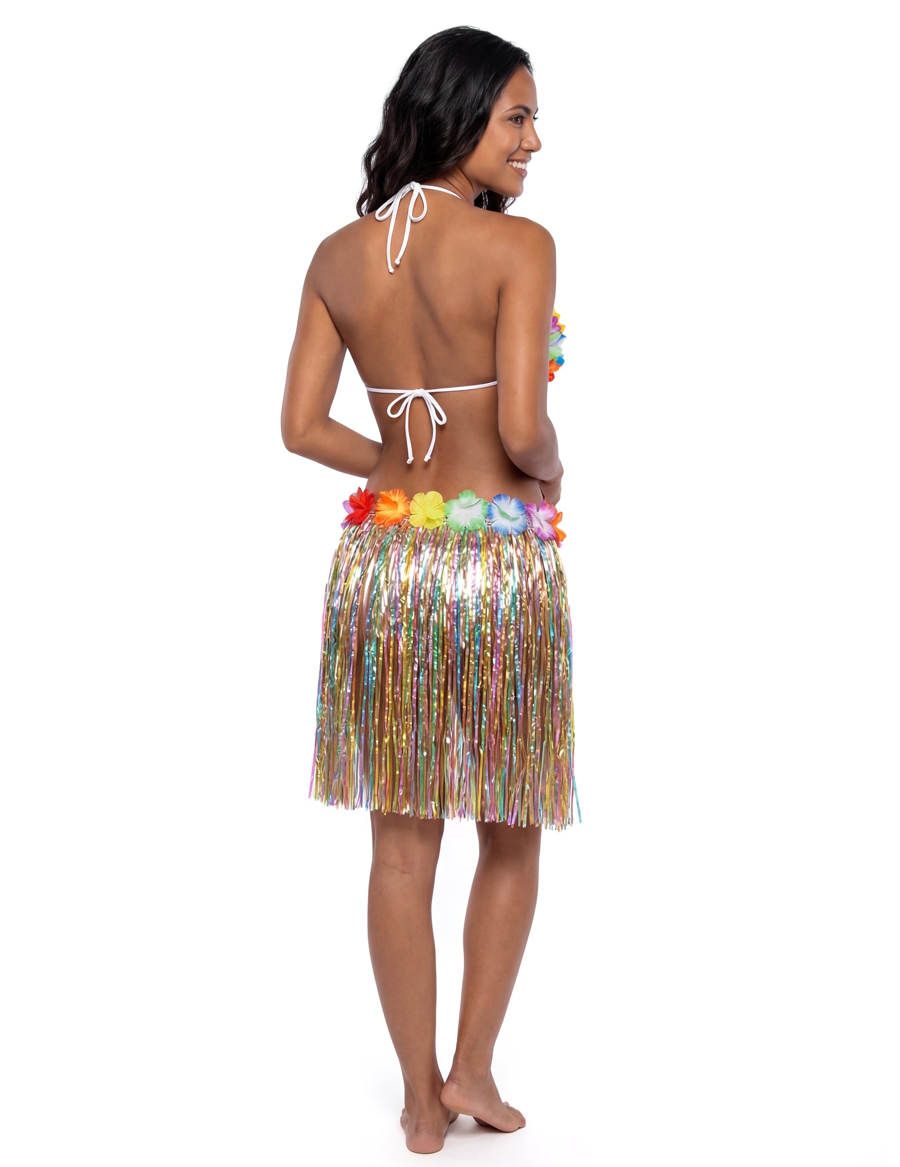 Vue de dos de la jupe hawaïenne pour adulte multicolore