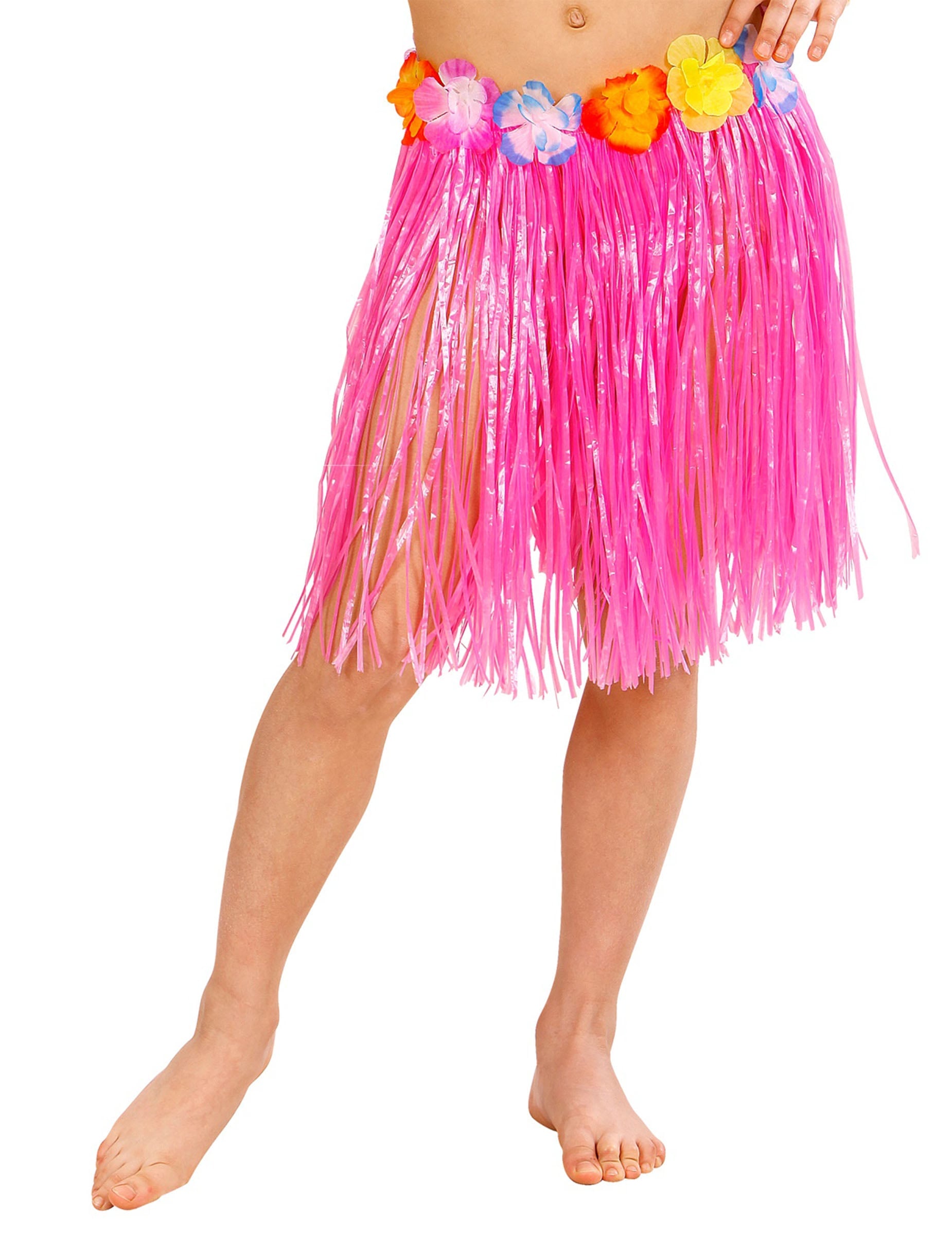 Jupe hawaïenne pour enfant rose avec ceinture à fleurs multicolores