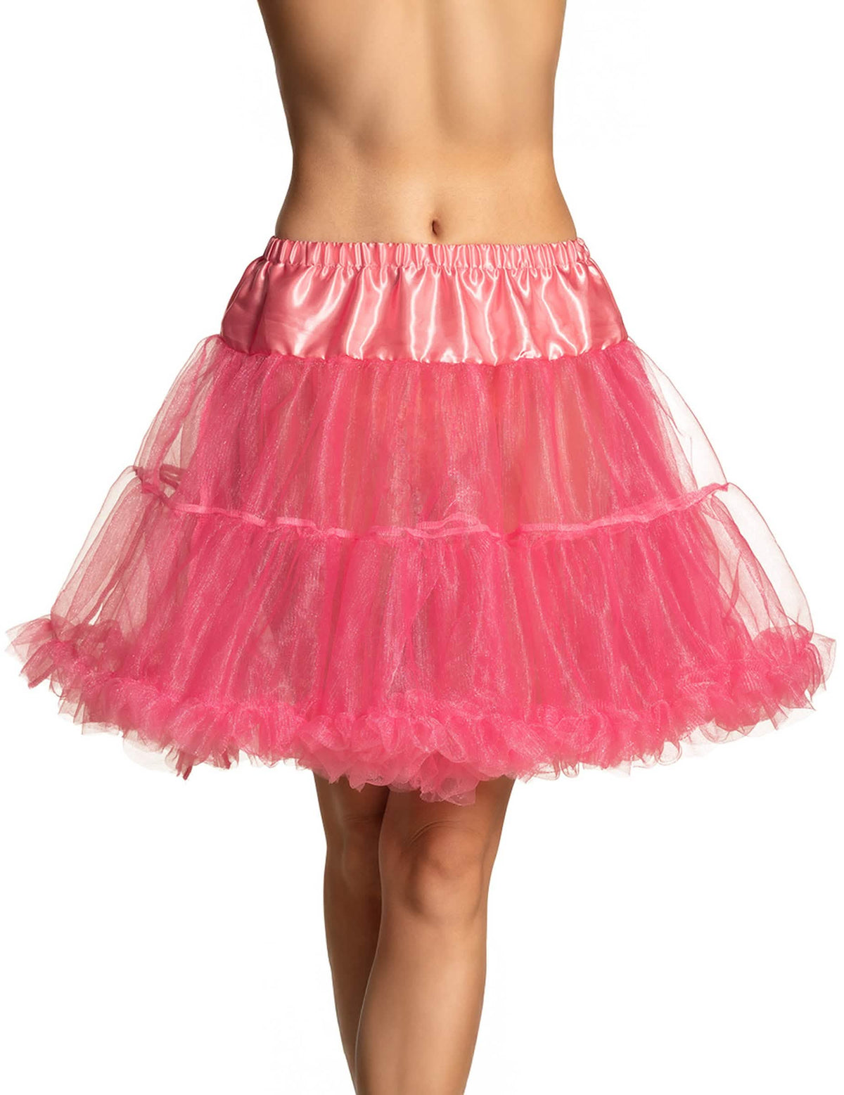 Jupon mi-long rose pour femme en tulle vaporeux