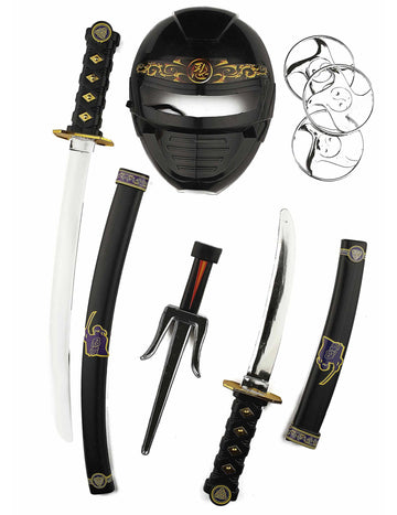 Kit accessoires armes et masque ninja pour enfant noir et argent