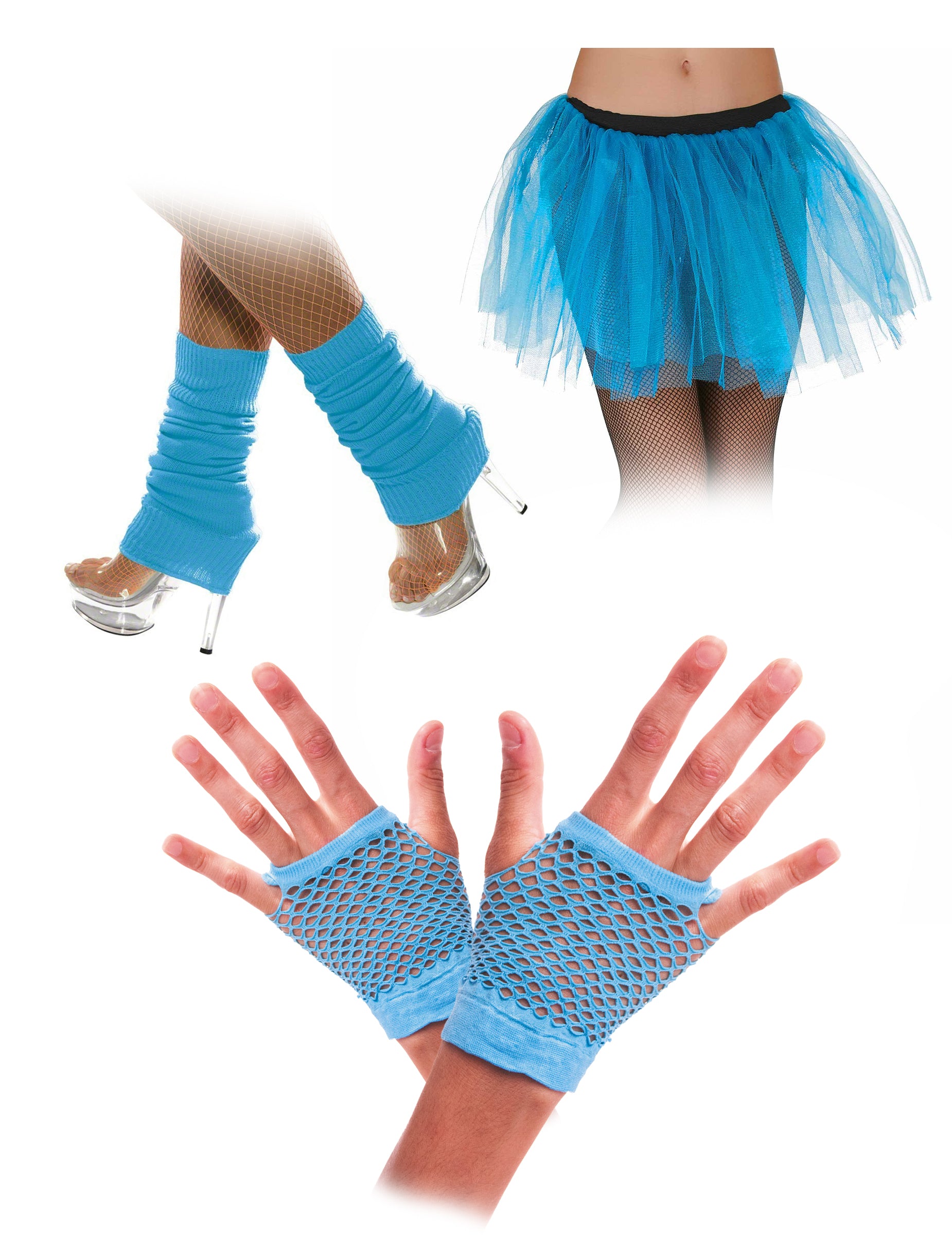 Kit accessoires années 80 pour adulte bleu fluo