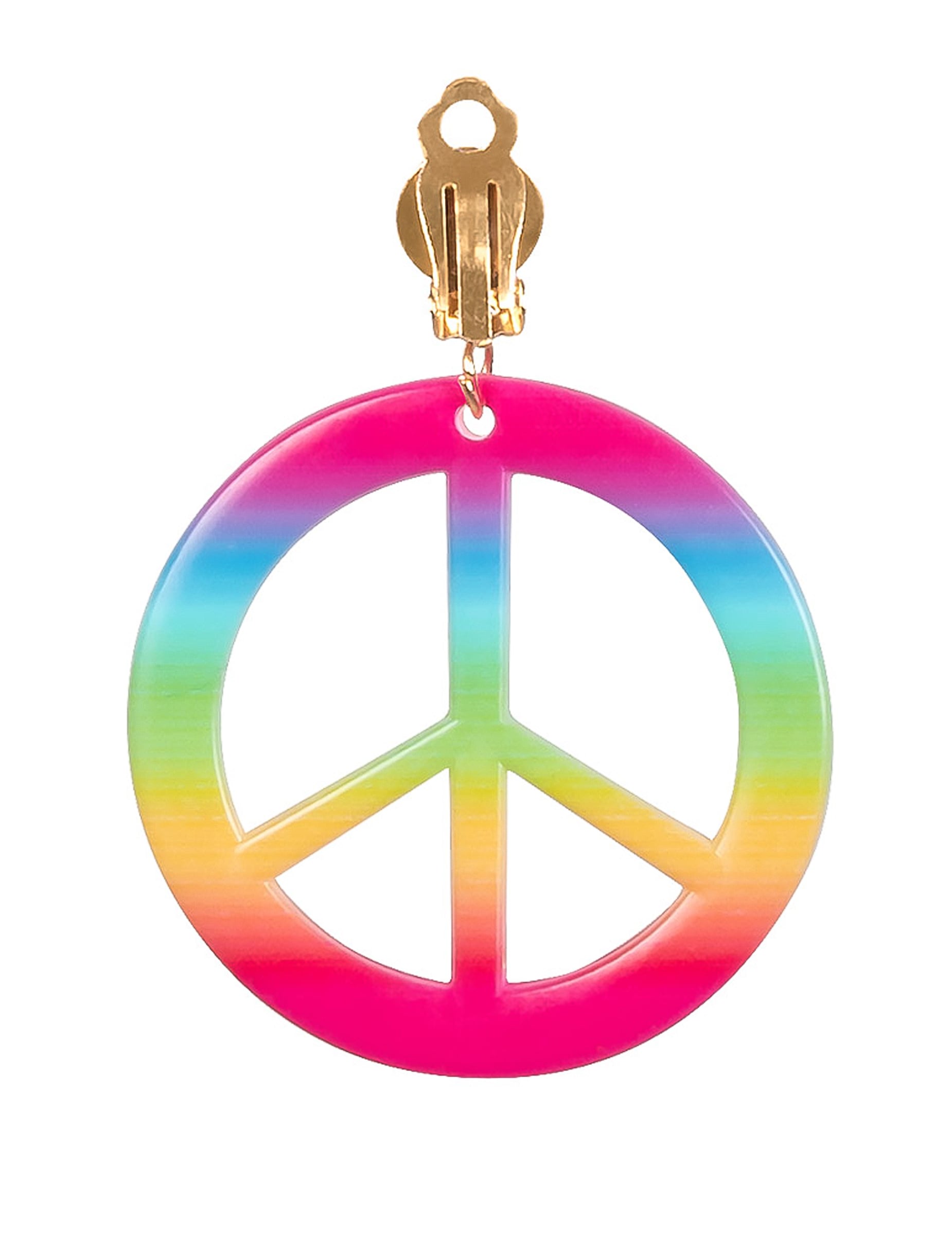 Détail de la boucle d'oreille peace and love arc-en-ciel du kit accessoires hippie deluxe