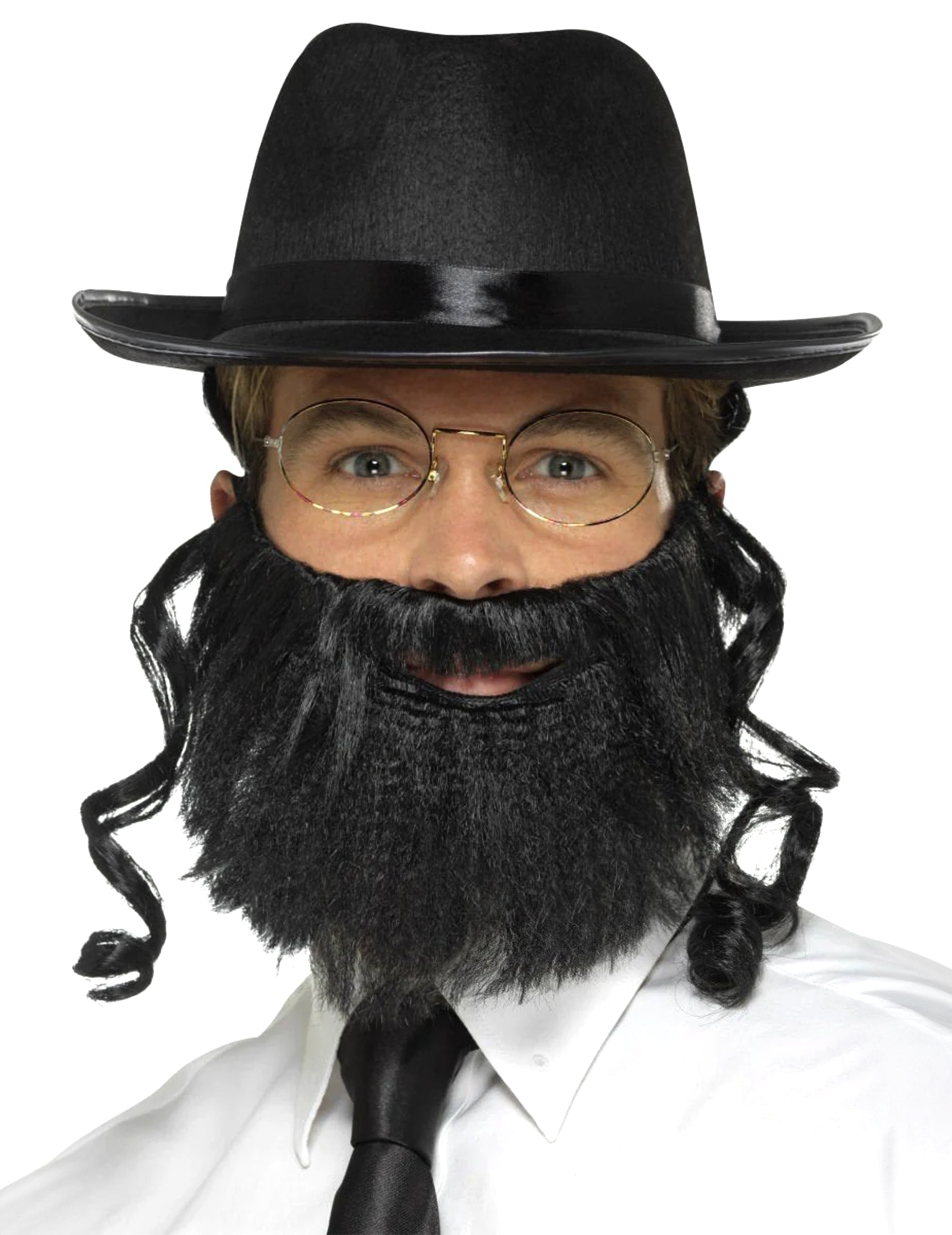 Kit accessoires rabbin pour adulte noir avec barbe et chapeau