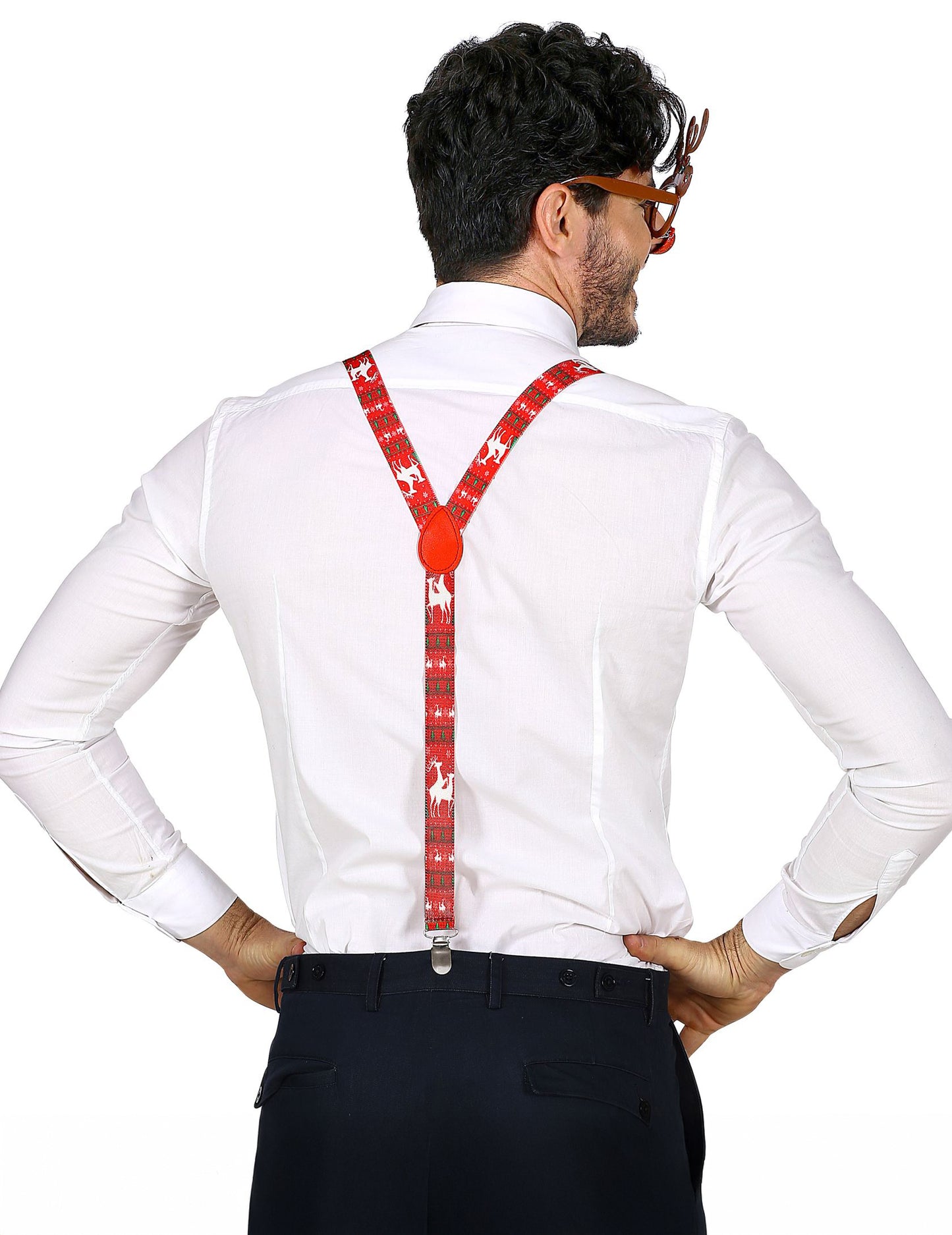 Vue de dos des bretelles du kit accessoires renne de Noël pour adulte