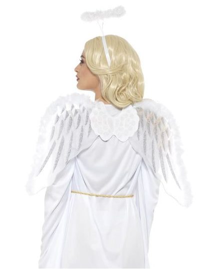 Комплект с бял ангел с крила и ореол за възрастни