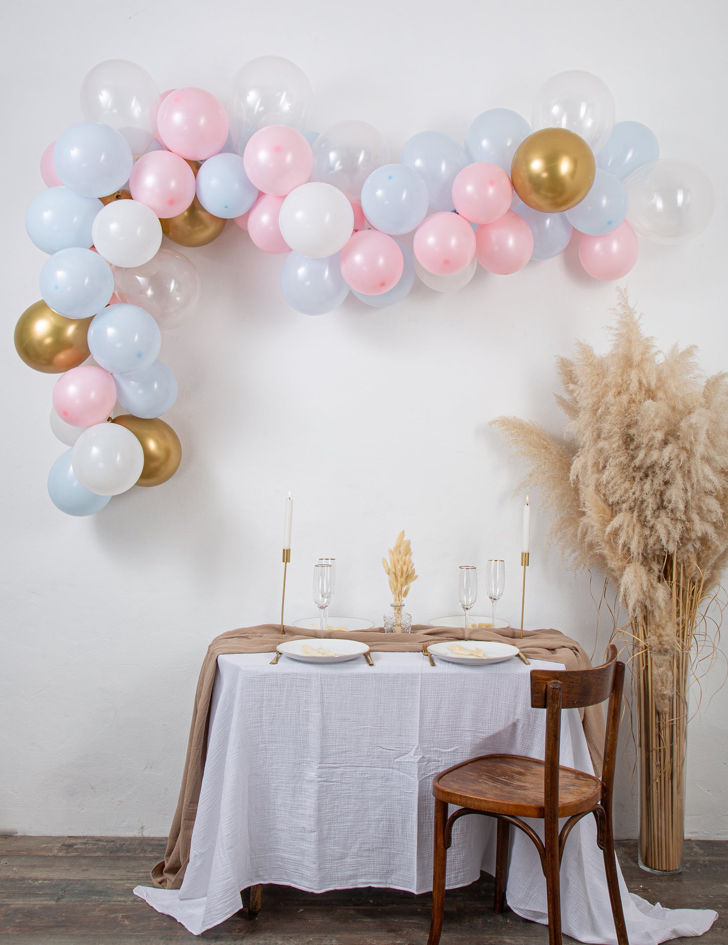 Комплект за разкриване на пола с 58 балона в синьо и розово