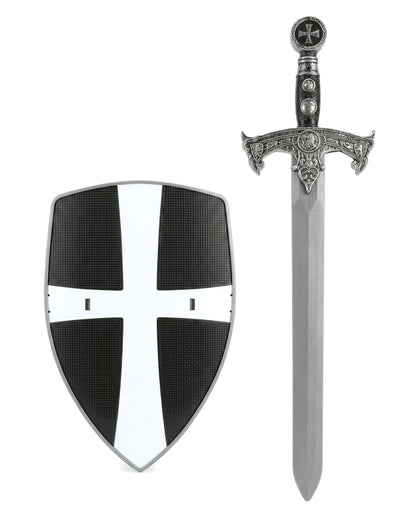 Kit bouclier et épée de chevalier croisé pour enfant noir et blanc
