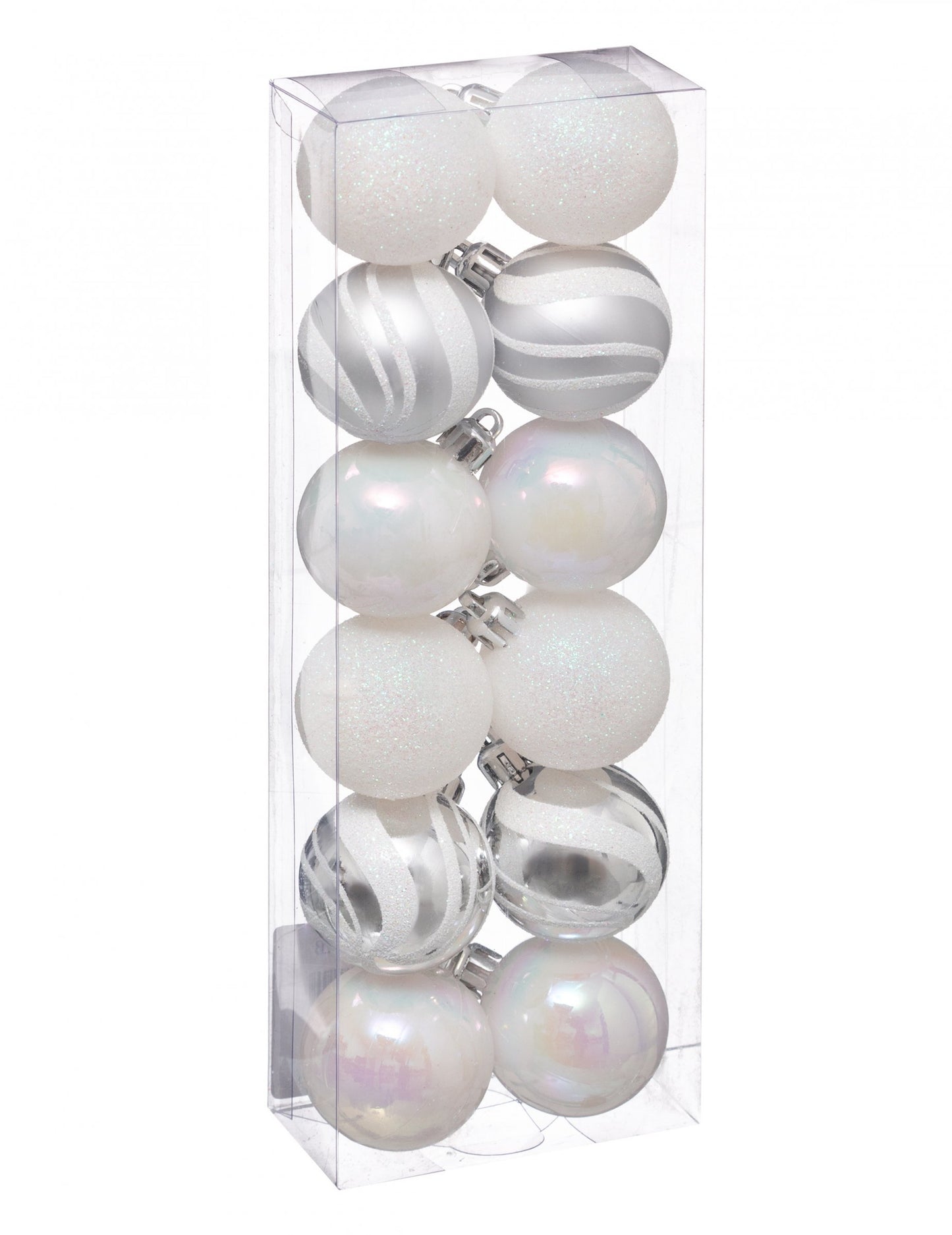 Lot de 12 mini boules de noël blanches et argentées pailletées