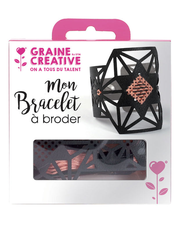 Комплект за бродиране на гривна с черна кожена звезда и розов конец