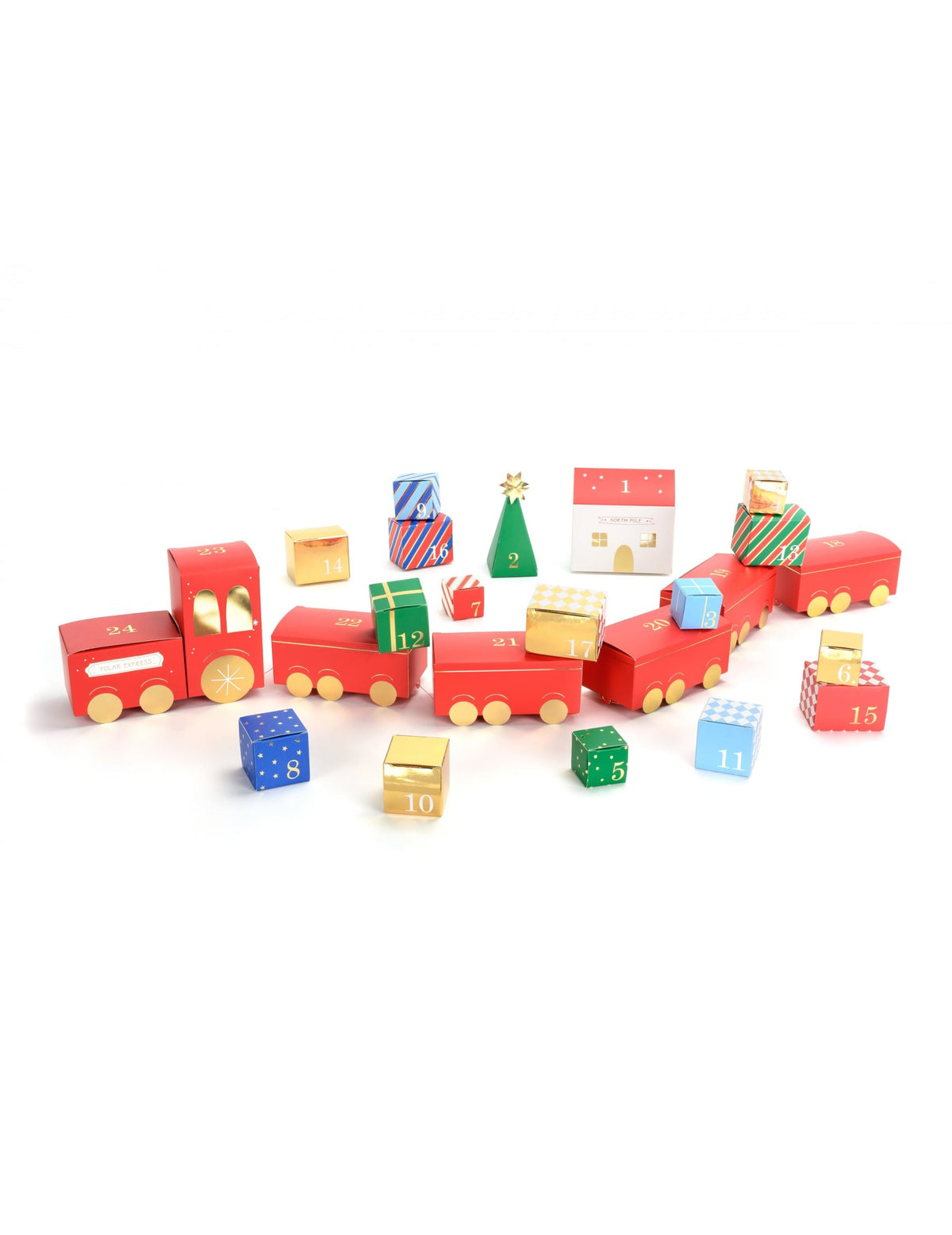 Kit calendrier de l'avent diy train de Noël rouge et multicolore avec 24 boîtes