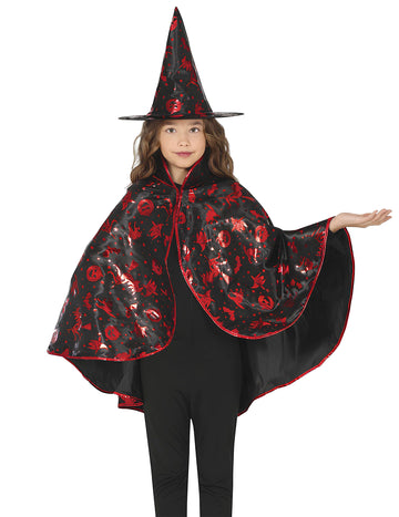 Детски черно и червено вещици нос и шапка