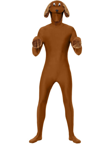 Kit de chien pour adulte marron avec capuche tête de chien et oreilles en peluche