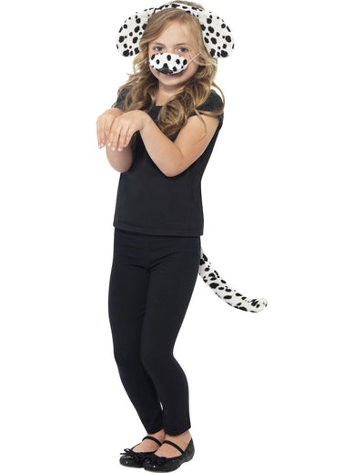 Kit de chien dalmatien pour enfant blanc à taches noires avec oreilles, museau et queue
