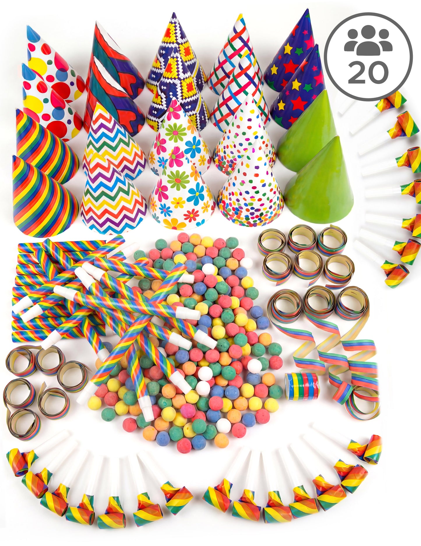 Многоцветен парти комплект за 20 души