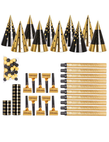 Комплект за парти аксесоари в черно и златно за 10 души 