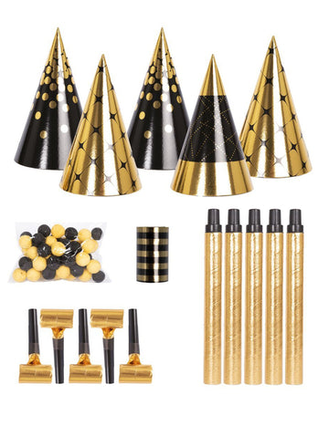 Комплект за парти аксесоари в черно и златно за 5 души 