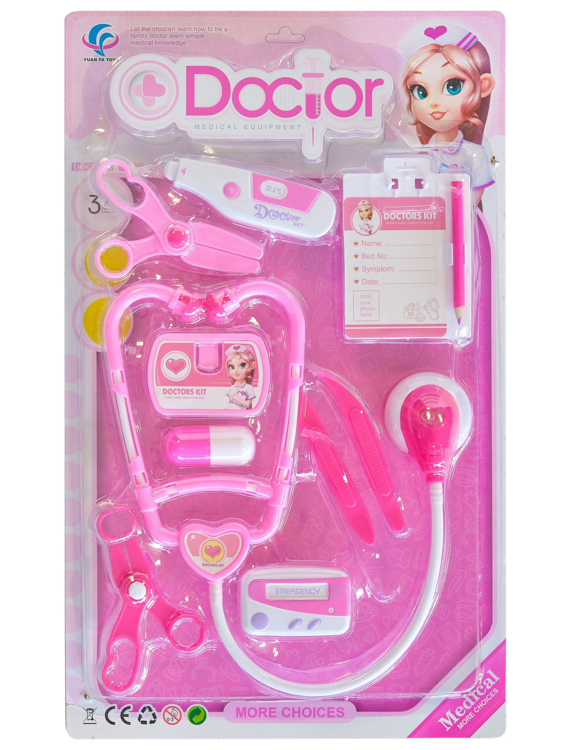Vue d'ensemble de l'emballage du Kit de docteur pour enfant rose