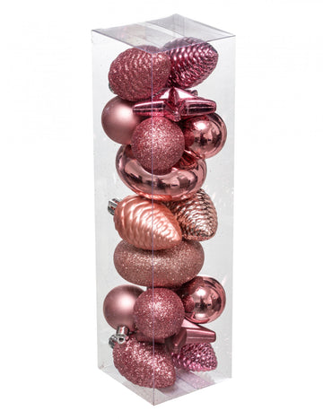 Комплект украси за коледна елха в розово злато, 18 части 