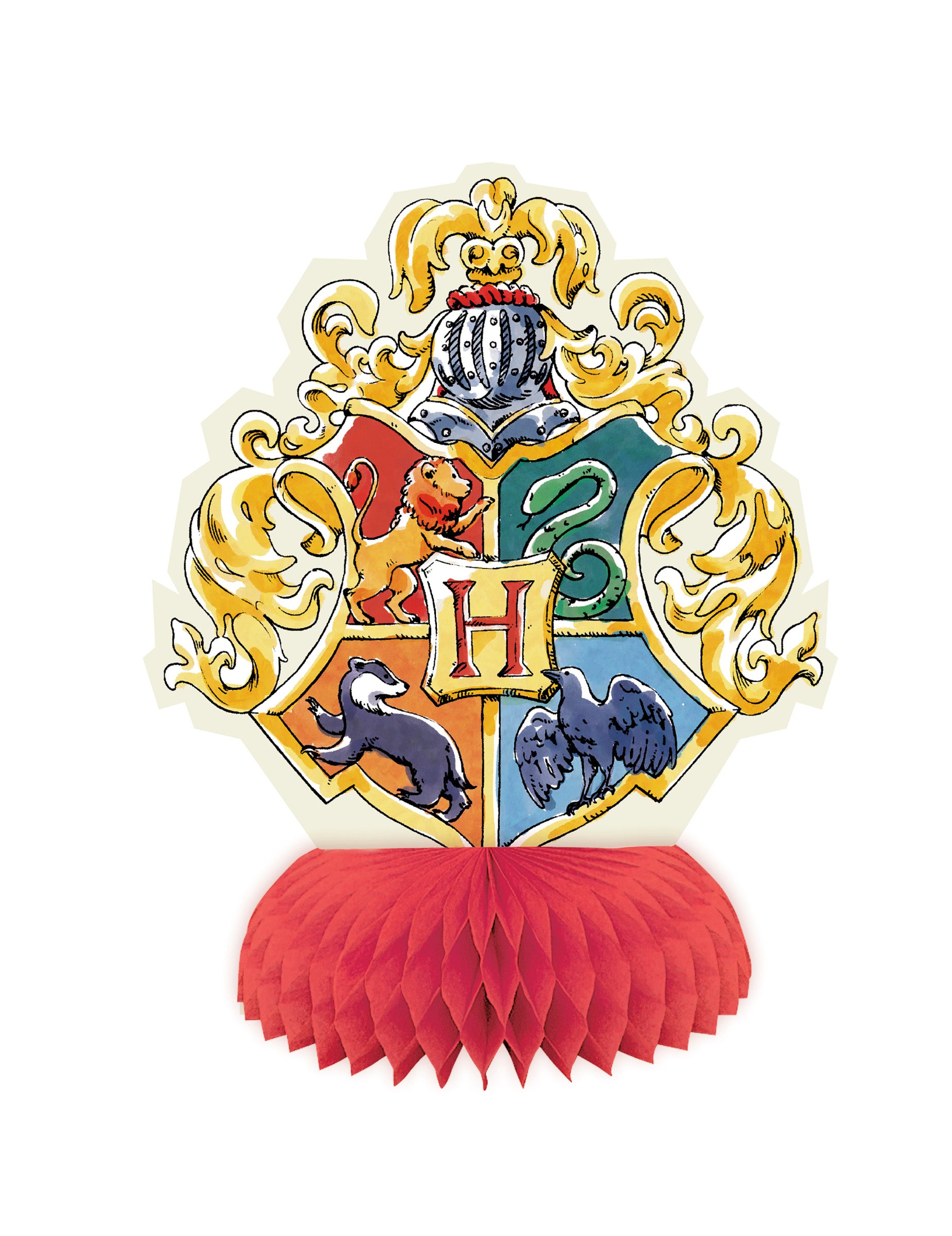 Centre de table alvéolé avec blason de Poudlard du kit décorations 7 pièces Harry Potter