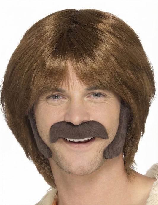 Kit hippie pour homme brun avec moustache et pattes