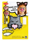 Kit maquillage petit chat pour enfant gris rose et noir avec pinceau et éponge