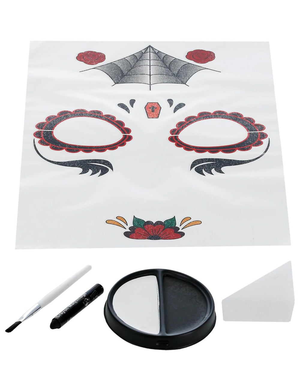 Détail du contenu du Kit maquillage princesse araignée Dia de los muertos