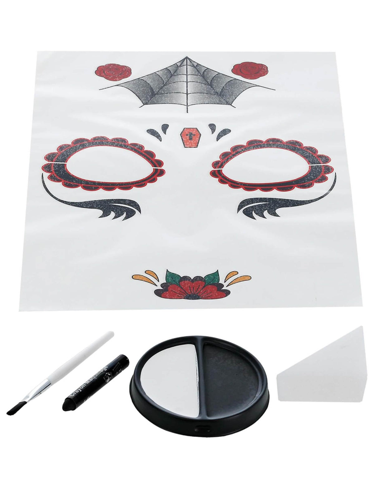 Détail du contenu du Kit maquillage princesse araignée Dia de los muertos